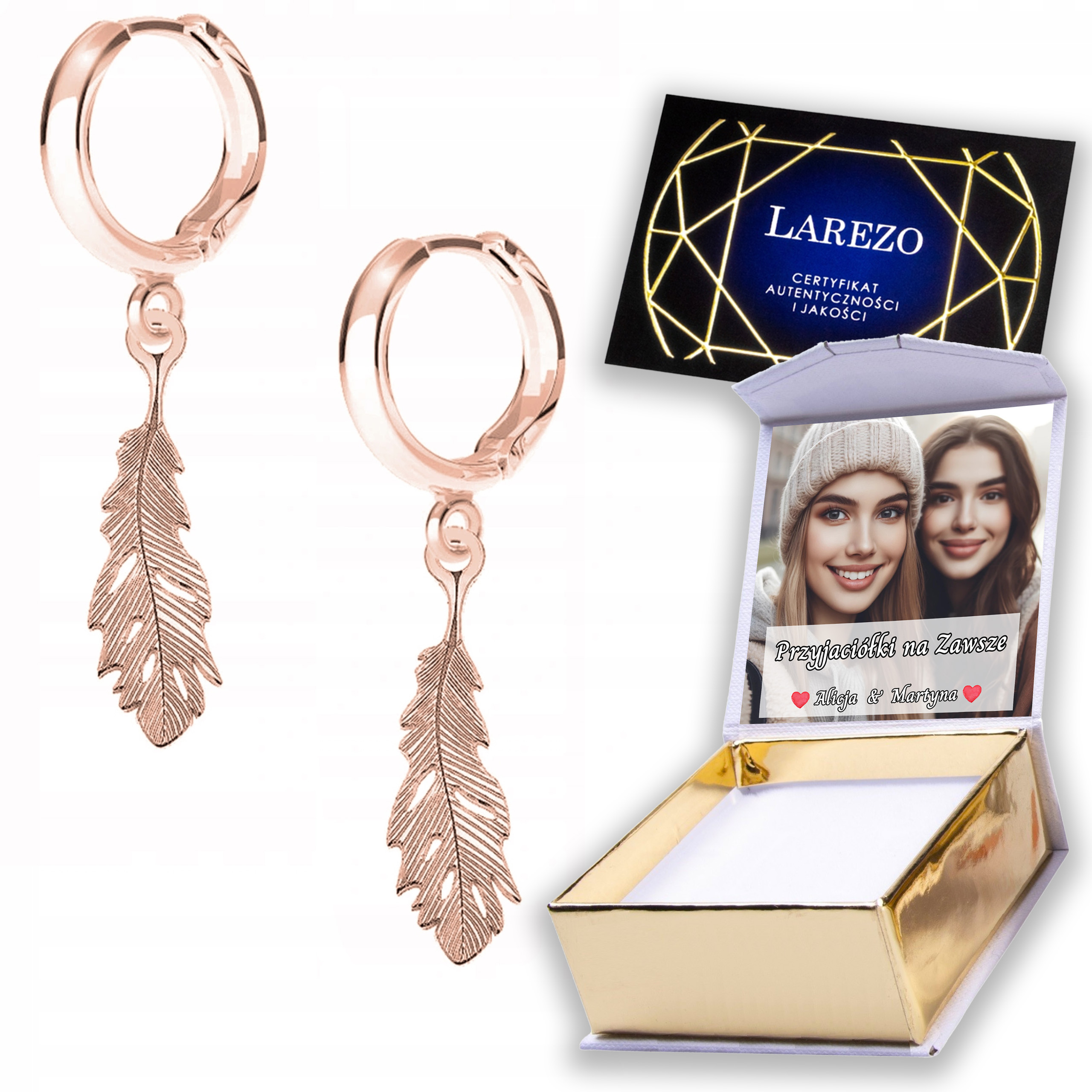 Náušnice Pozlacené 925 Ozdobné peří Pírka s peřím Listy Potisk