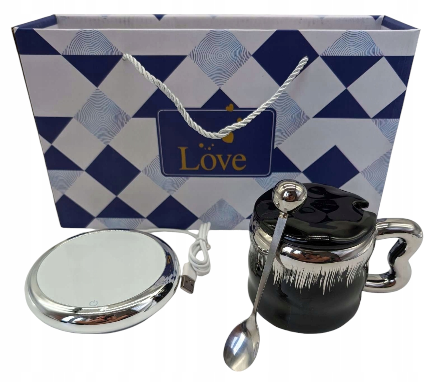 Levně Hrnek Na Kávu Ohřívač Usb Lžíce Kabel Dárek Hrnek Pro Babičku Set