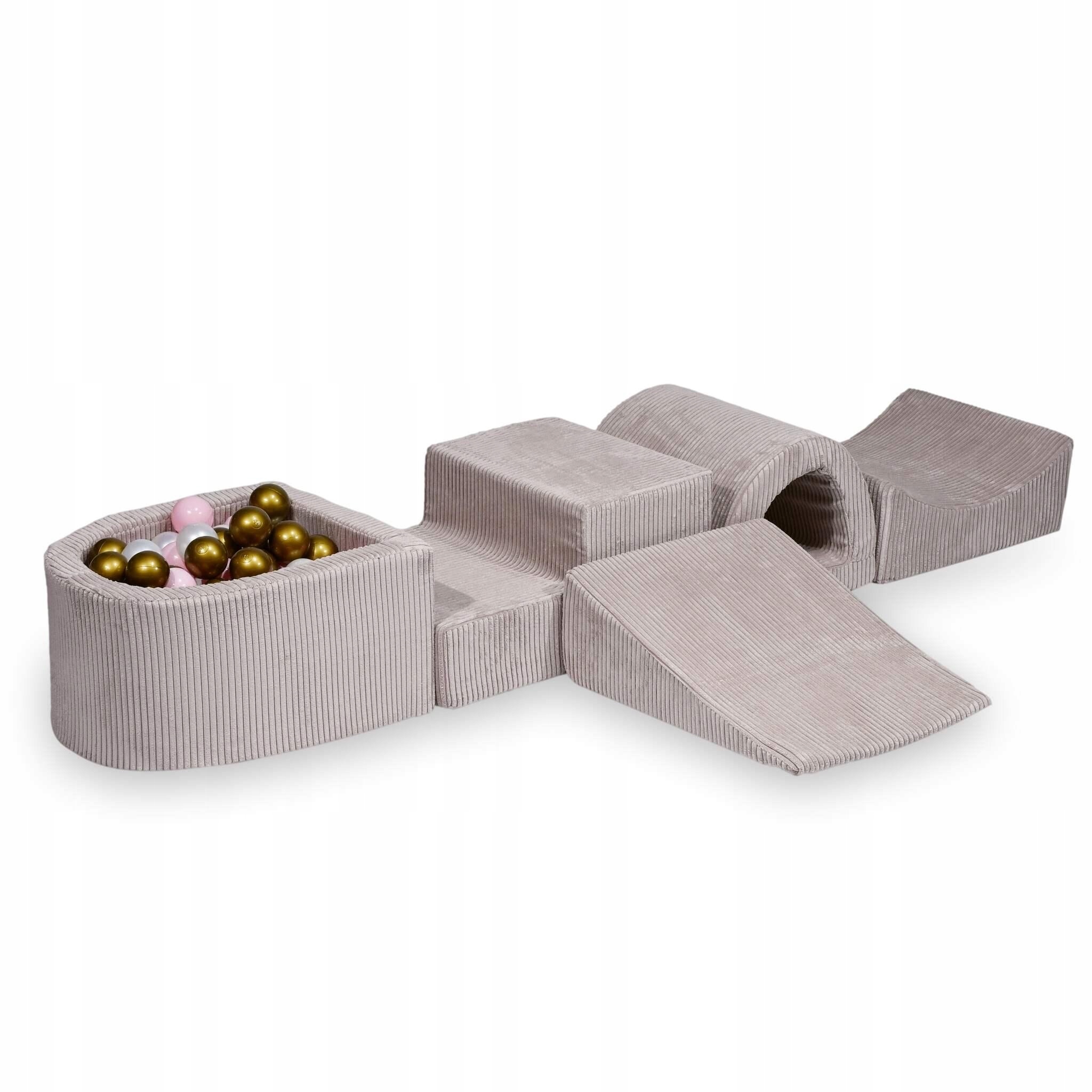 Piankowy plac zabaw z mostkiem Sztruks jasny róż 100 piłek (7 cm)