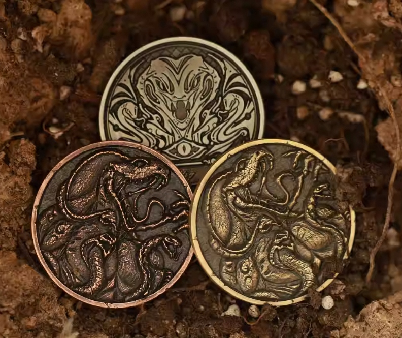 MITOLOGIA CTHULHU - YIG ZESTAW 3 METALOWYCH MONET LARP RPG Producent RGFK