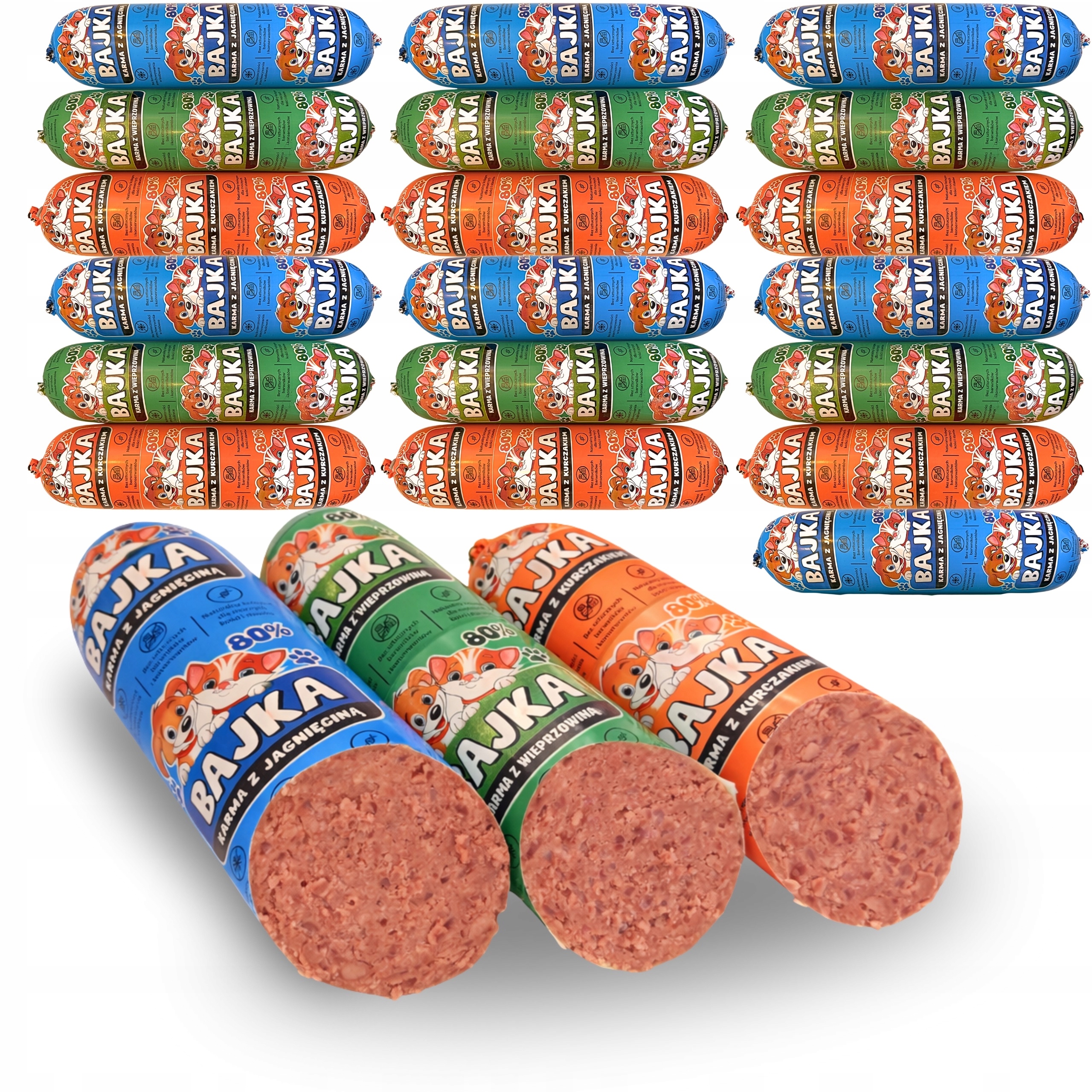 Levně 19ks x 1kg. Krmivo mokré pro psa tyčinka Pohádka mix chutí 80 % a 90 % masa