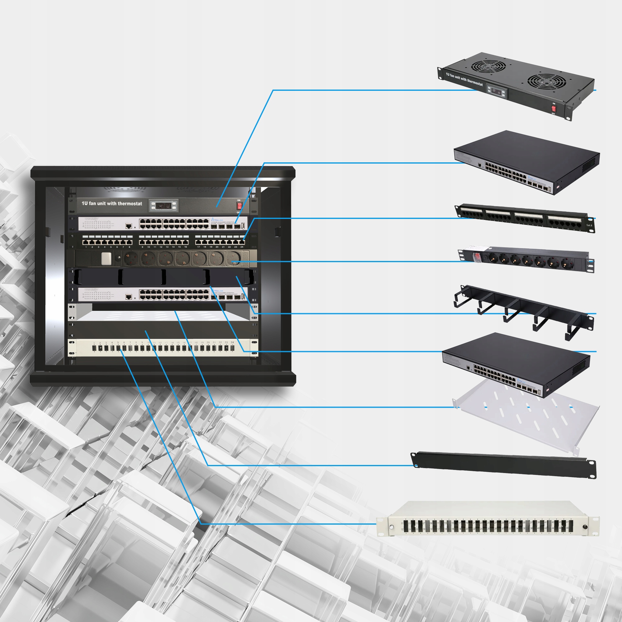 Szafa rack Extralink 9U 600x600 AZH Czarna Głębokość produktu 60 cm