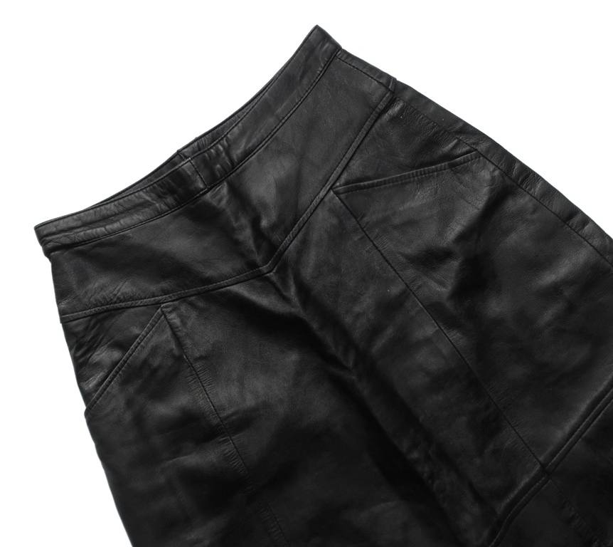 TRAPEZOWA CZARNA SPÓDNICA SKÓRZANA SKÓRA NATURALNA MIDI OLD MONEY M 38 Marka bez marki