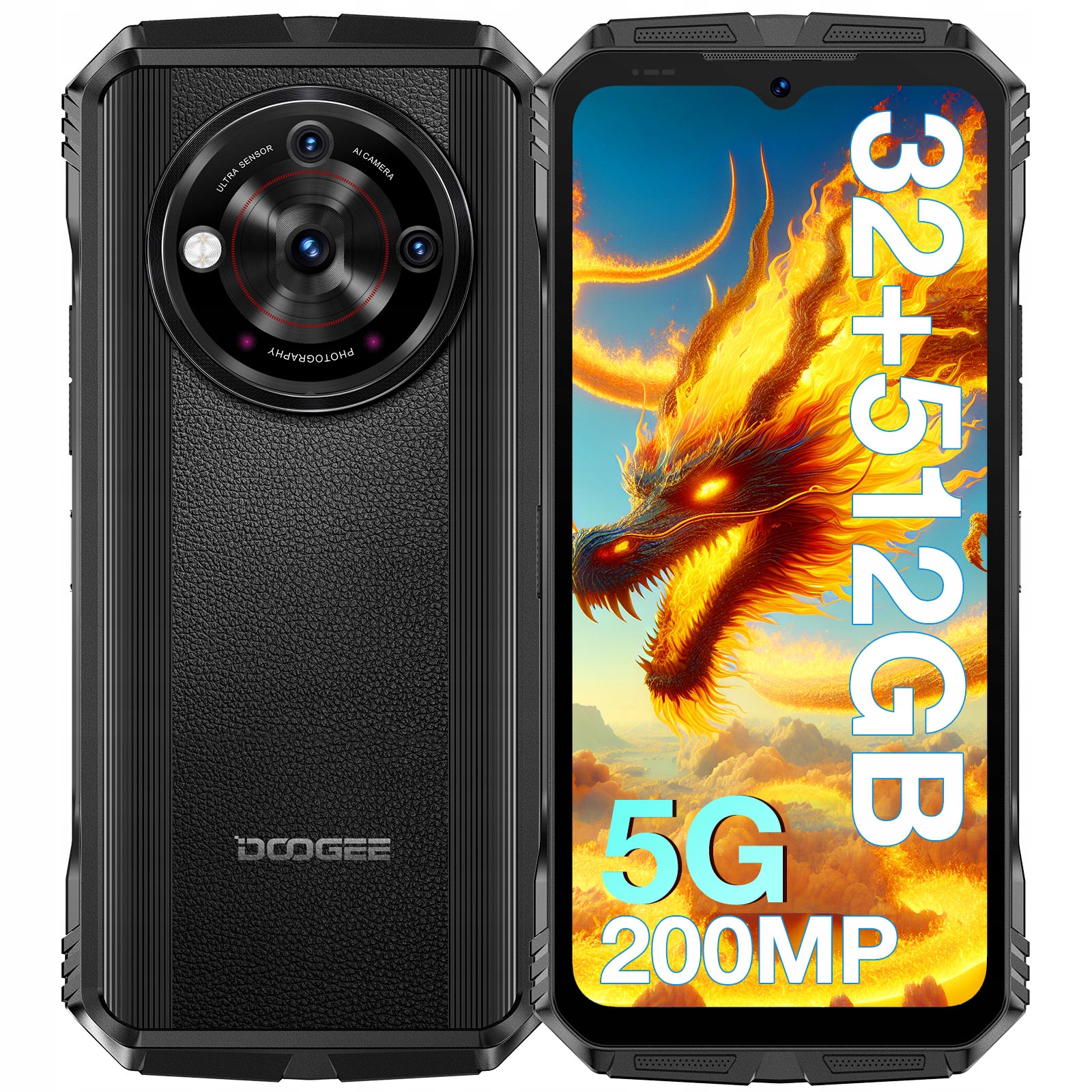Pancéřový smartphone DooGee V30 Pro 12 Gb 512 Gb 5G černý Voděodolný