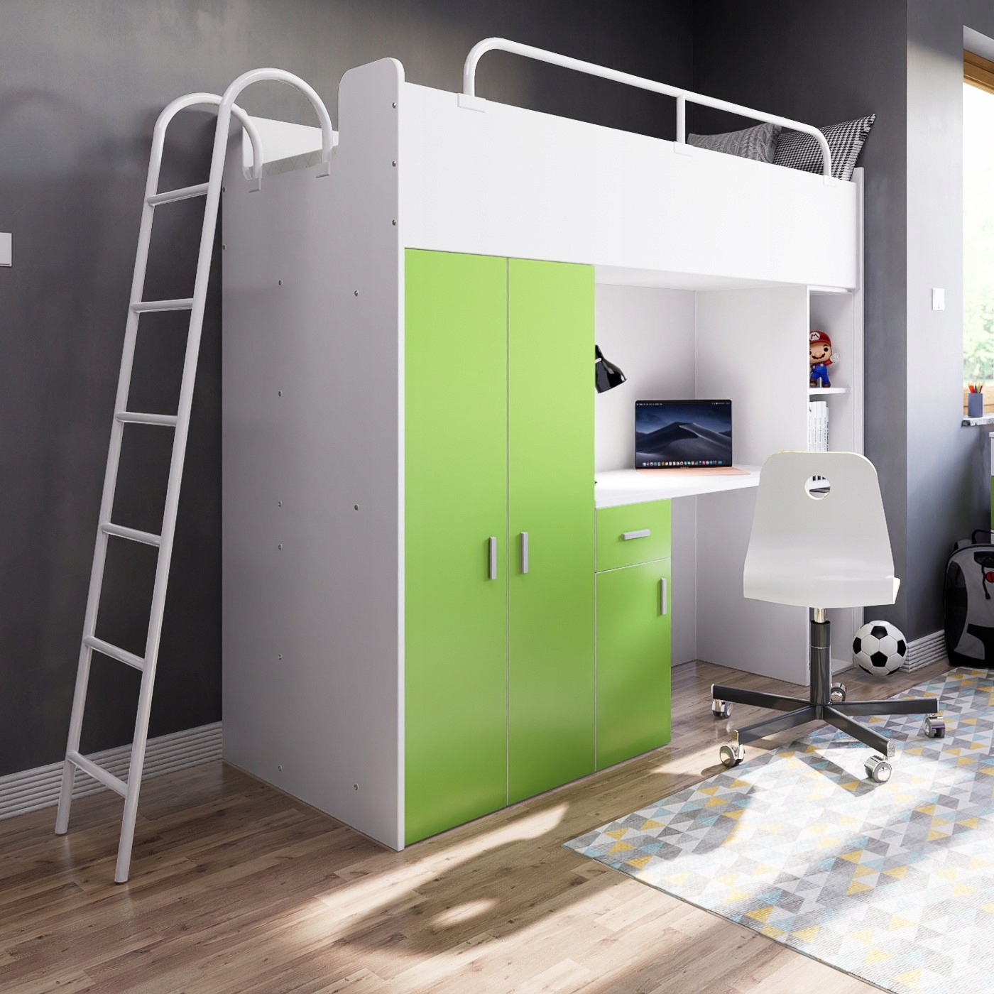 Łóżko piętrowe JSM4 80x190 cm z szafą, biurkiem i drabinką grafit Kod producenta JSM4D