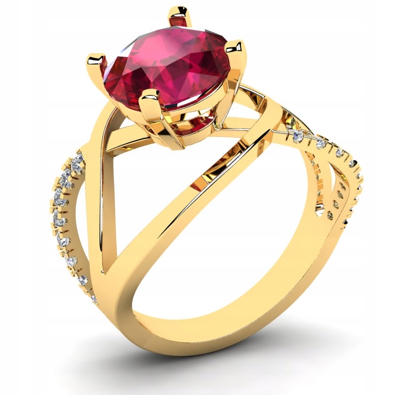 

Pierścionek Złoty Efektowny Z Czerwoną Cyrkonią