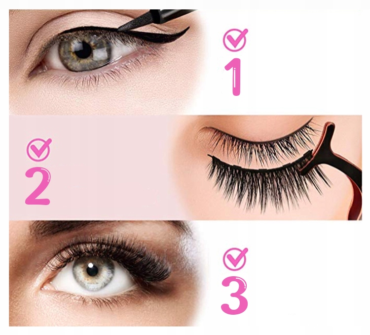 7X ORYGINALNE rzęsy magnetyczne ProTone DŁUGIE + pęseta + 2X eyeliner + box Długość rzęs 9 mm