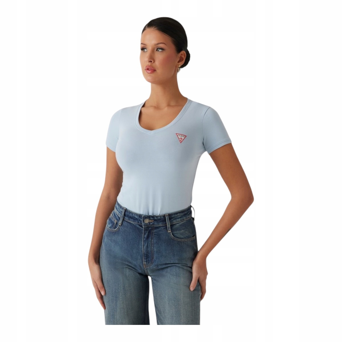 Guess Koszulka Damska T-shirt Ss Vn Mini Triangle Tee Niebieska r.M
