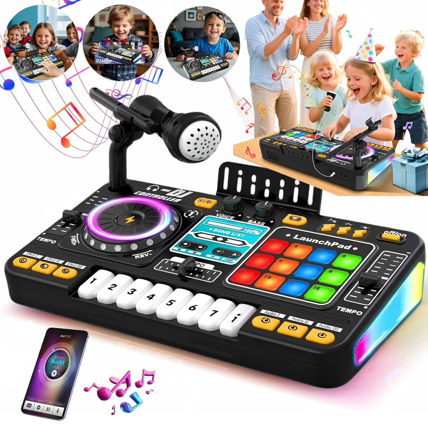 Keyboard Pianino Dla Dzieci Mikrofon Dj-ski Konsola Mikser Dj Led