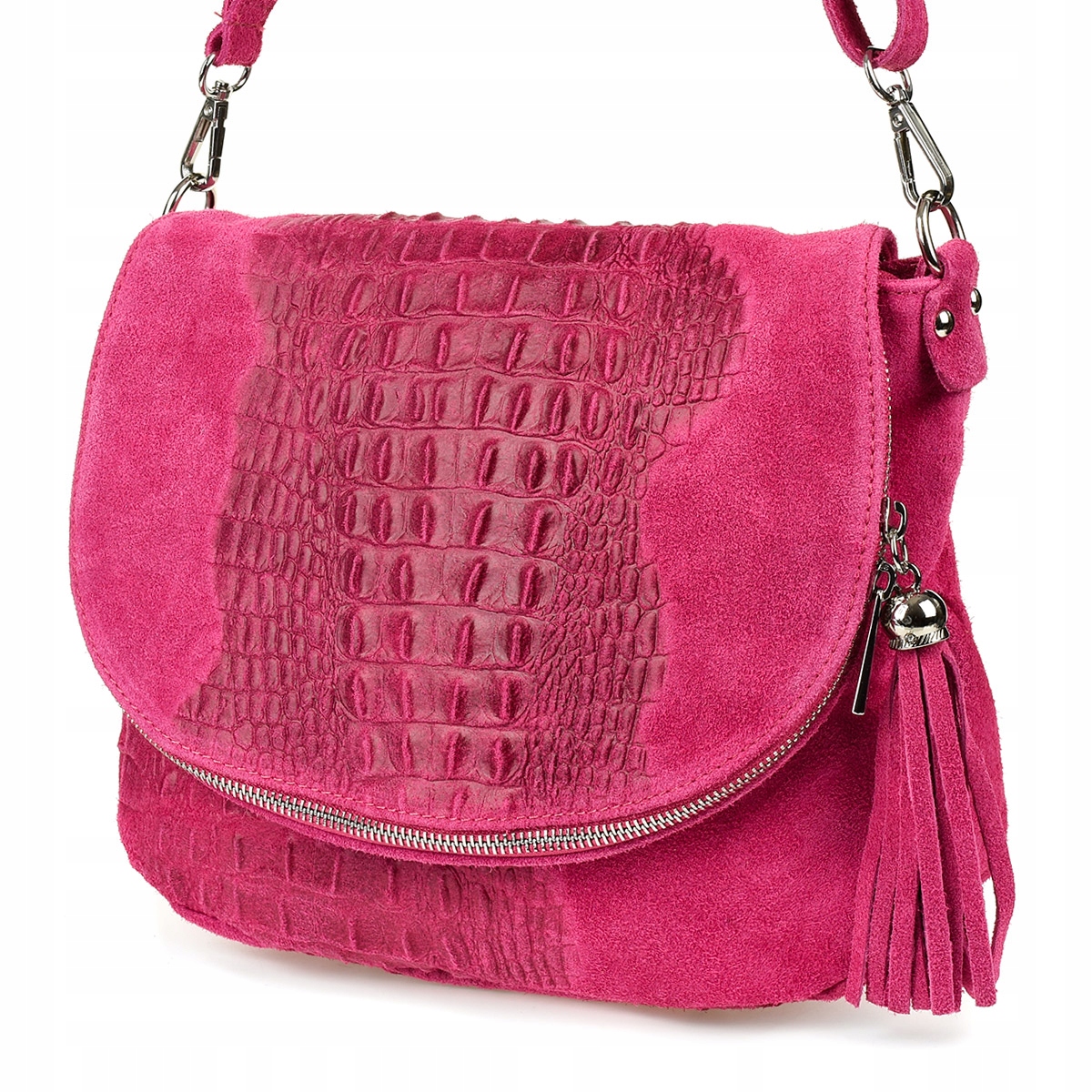 

Torebka Skórzana Włoska A5 z klapą Croco zamsz