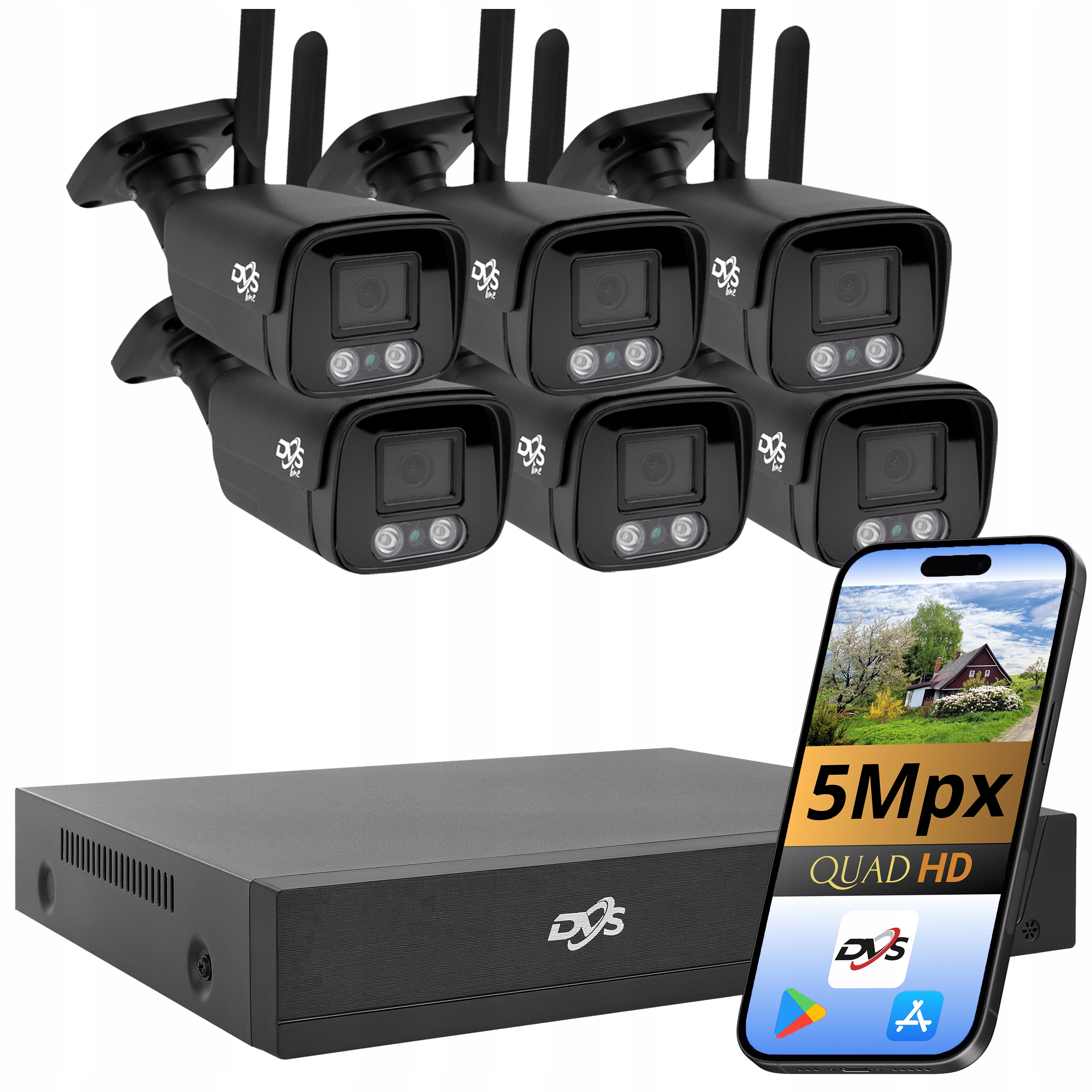 Sada Ip Kamer Wifi 6 Bezdrôtová 5Mpx Dvs Čierna Monitorovacia Tuba