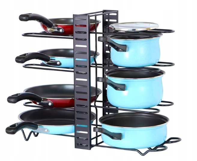 WIELOFUNKCYJNY ORGANIZER NA PATELNIE GARNKI POKRYWKI METALOWY 8 PRZEKŁADEK