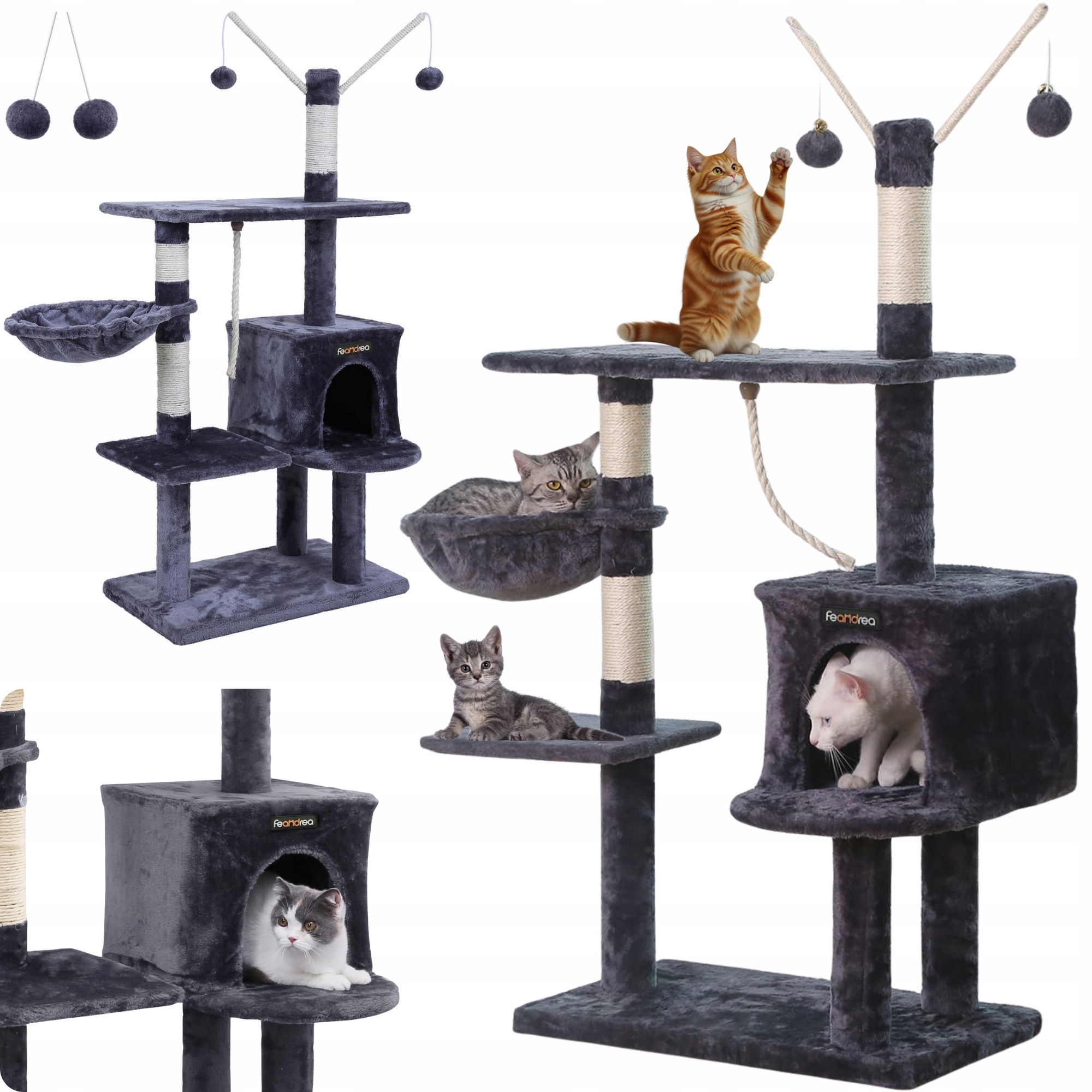 Levně Škrabadlo Pro Kočky Sloupek 134 cm Stromek 5 úrovní Budka Pelíšek Hračky