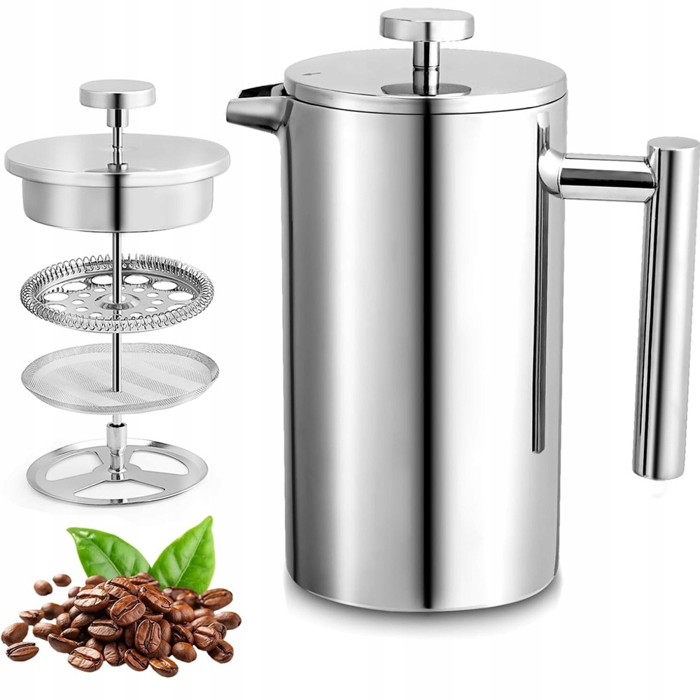 Kávovar Na Čaj French Press 800 ML Odolný Stříbrný