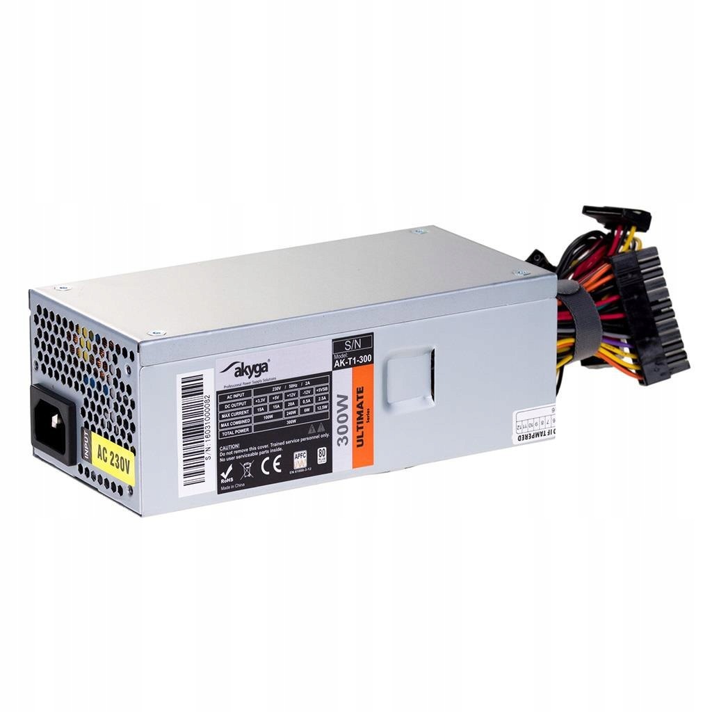 Zasilacz Tfx 300W Akyga AK-T1-300 P4 Apfc Fan 3xSATA, (bez przewodu zasilaj