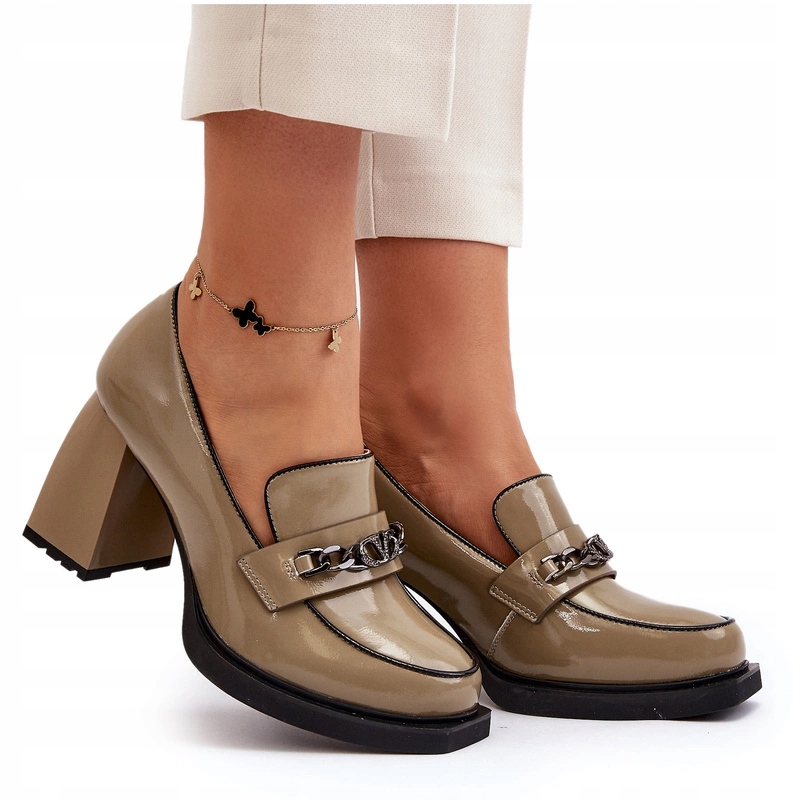 Lakované Lodičky Na Masivním Podpatku, Zelené, Velikost 38