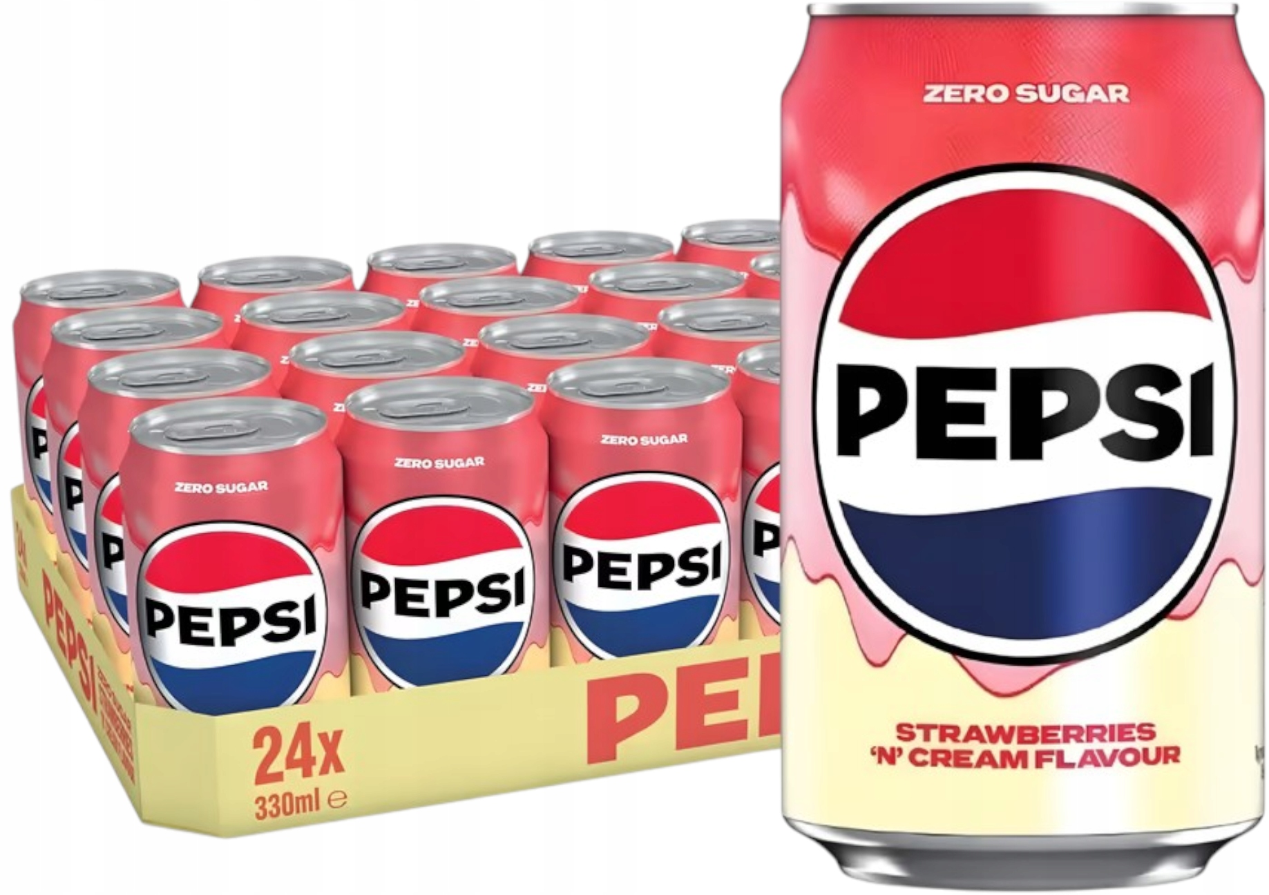 Levně Pepsi Zero Sugar Strawberries Cream Flavour 24×330ml