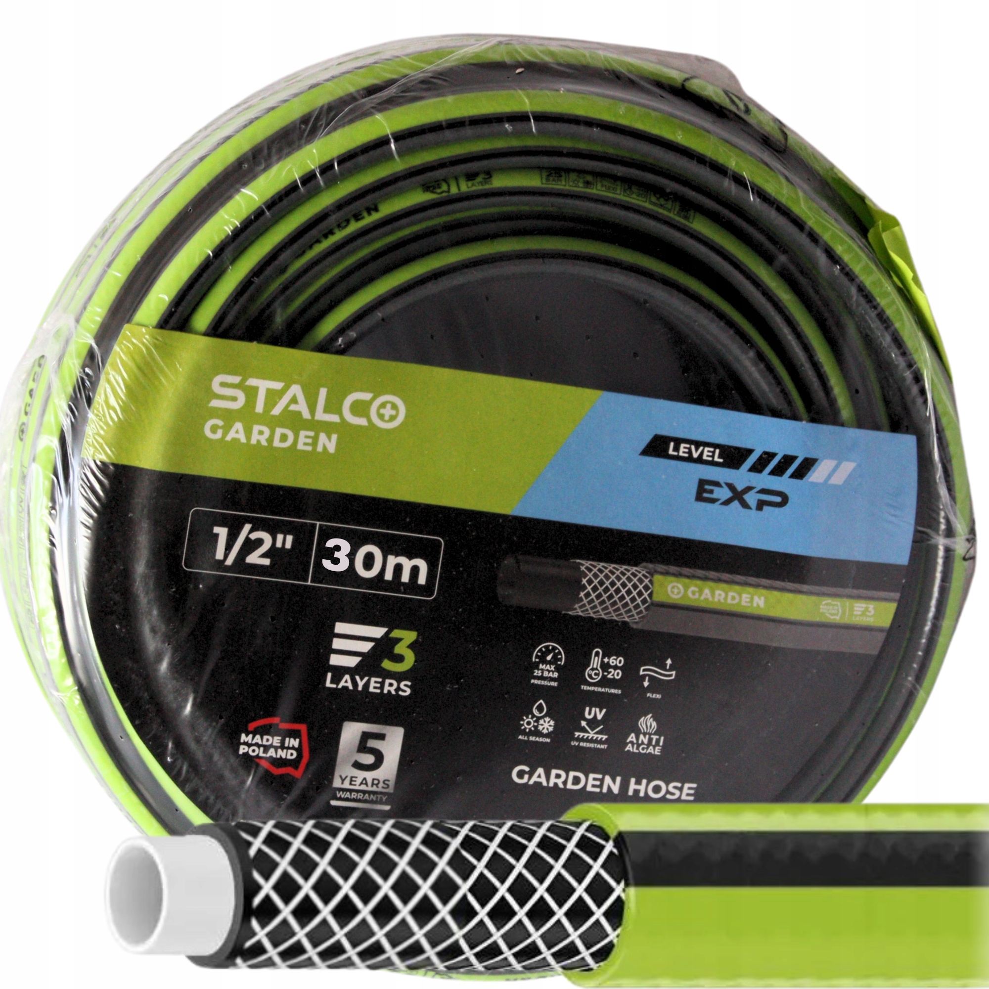 Hadice 1/2"x30 m 3-VRSTVÁ, Nezamotává Se, Silná Vyztužená Zavlažovací Hadice