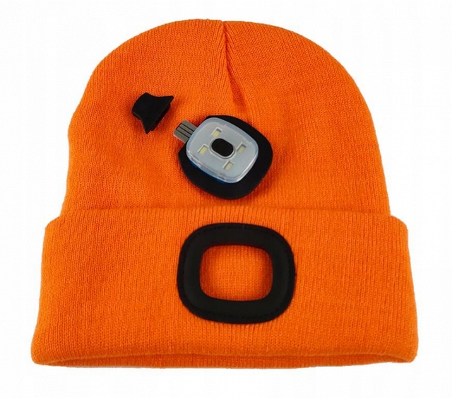 CZAPKA ZIMOWA Z LATARKĄ 4xLED POMARAŃCZOWA