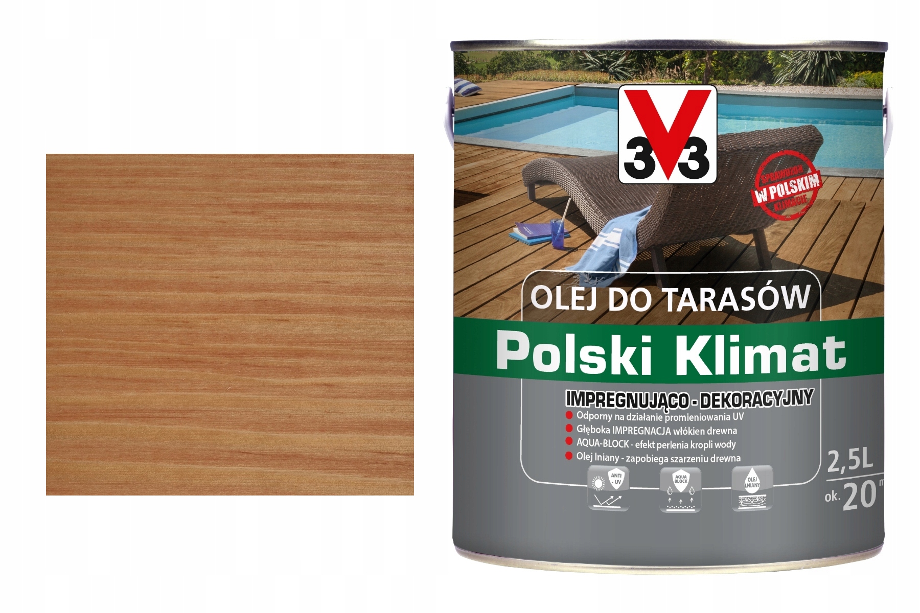 Olej na terasy V33 Polský Klimat 2,5 L impregnuje lněný Tek
