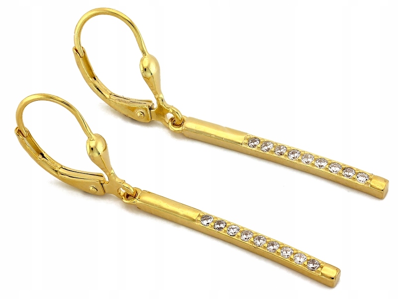 Pozlacené dámské stříbrné náušnice 925 dlouhé Tyčinky s módními zirkony