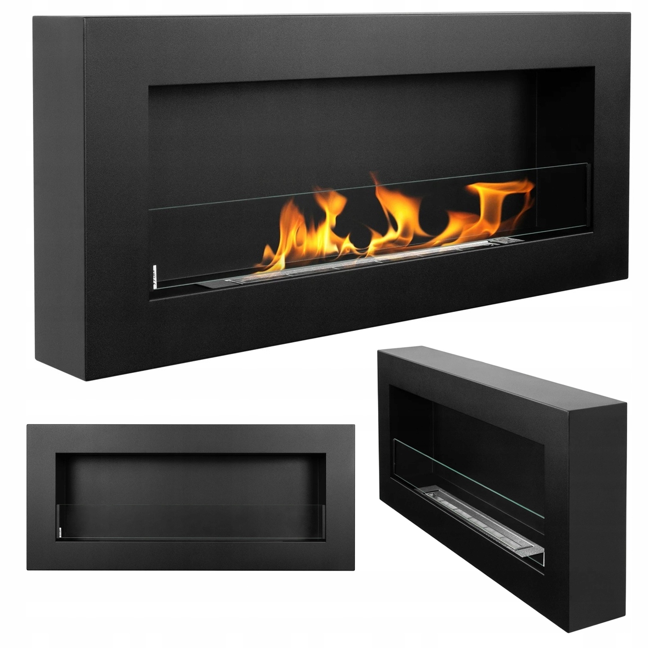 Biokrb Závěsný Se Sklem 90X40X12 CM Box Černý Matný Do Obývacího Pokoje Bez Komínu