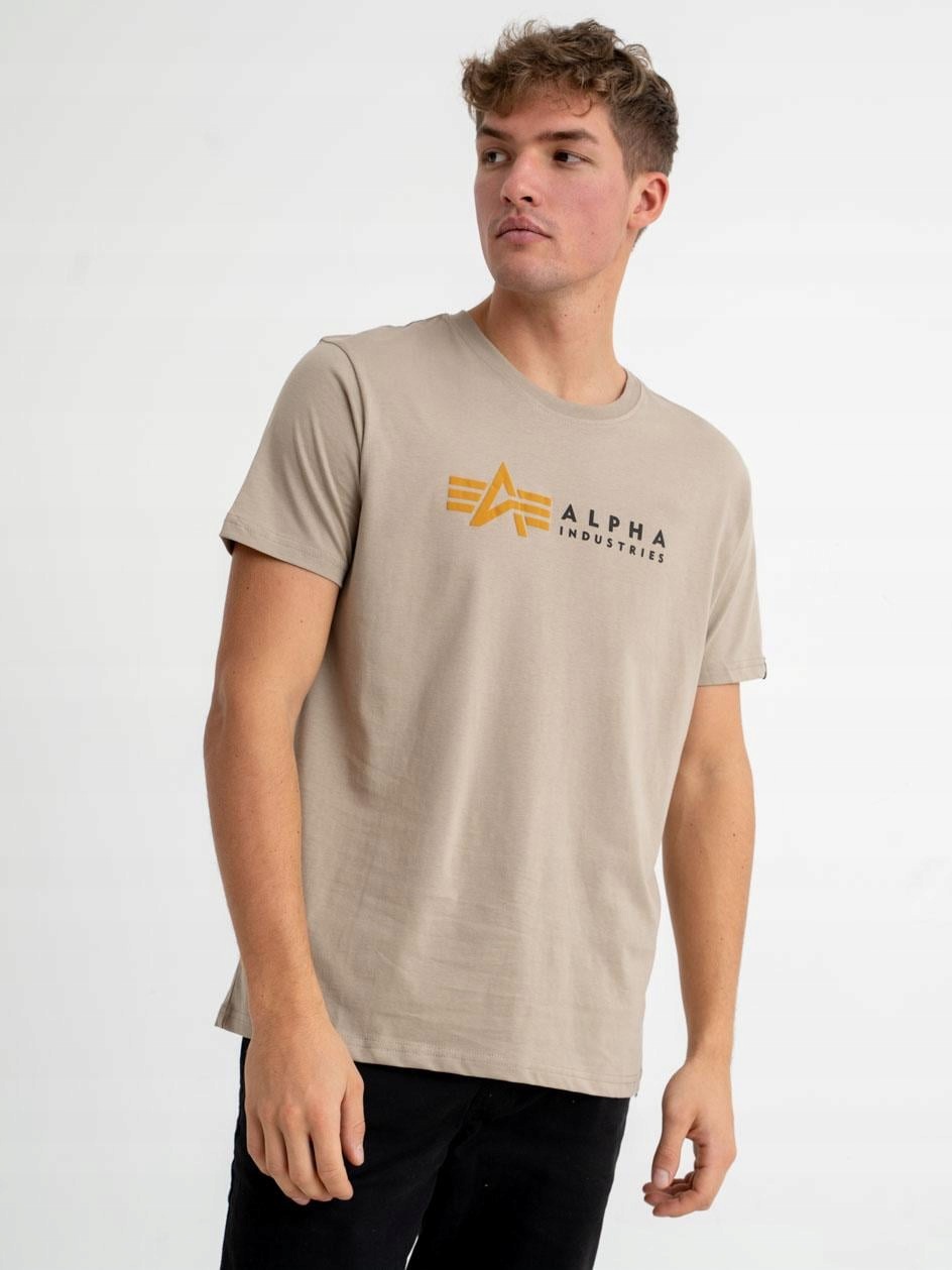 Tričko s krátkým rukávem, béžové, Alpha Industries, Alpha Label, velikost L