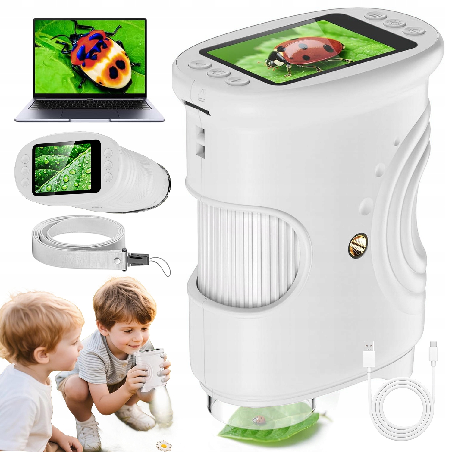 Zestaw Mikroskop Cyfrowy Led Ekran Hd 1000X Edukacyjny Kieszonkowy Usb