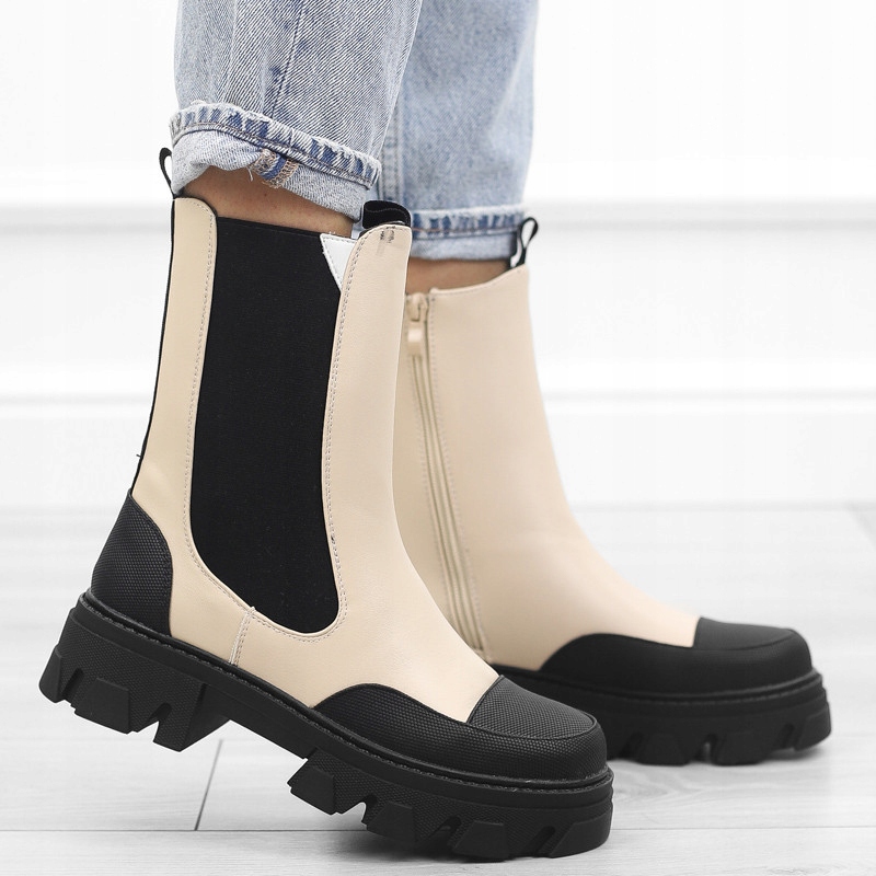 Béžové dámské kotníkové boty s tlustou podrážkou nad kotník, zateplené