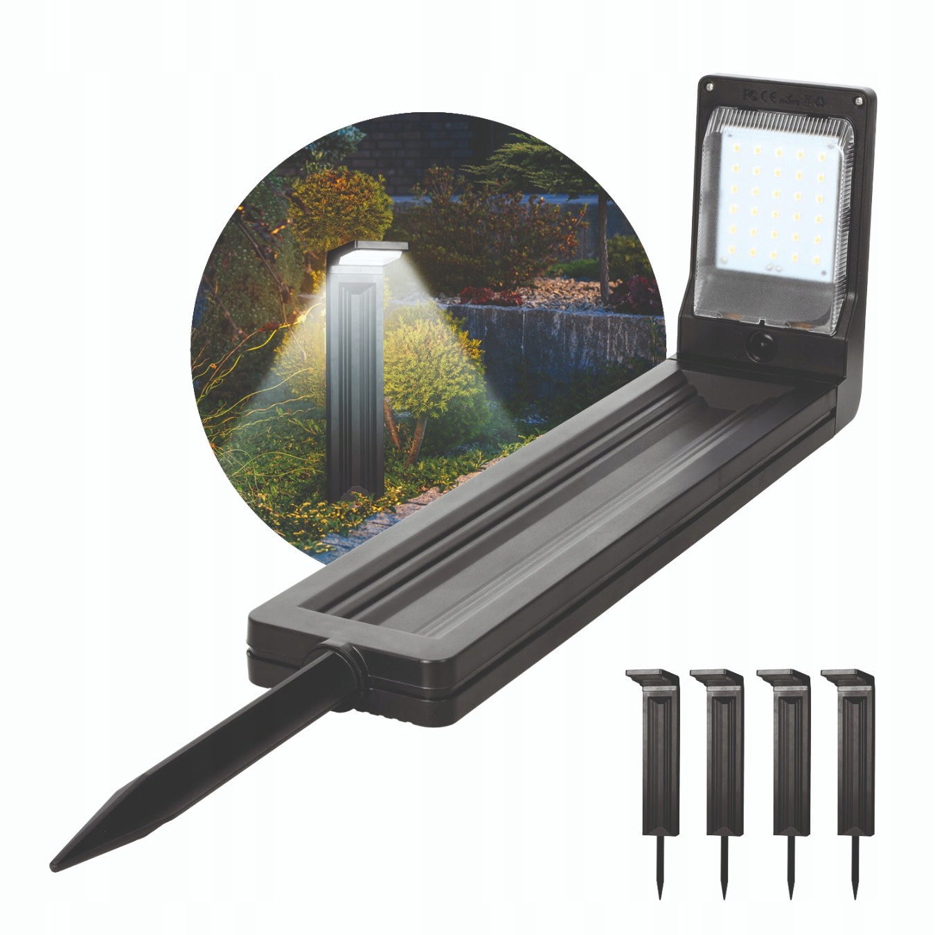 Sada solárních zapichovacích lamp studená bílá barva Sloupek IP44 pro zahradu 4 ks