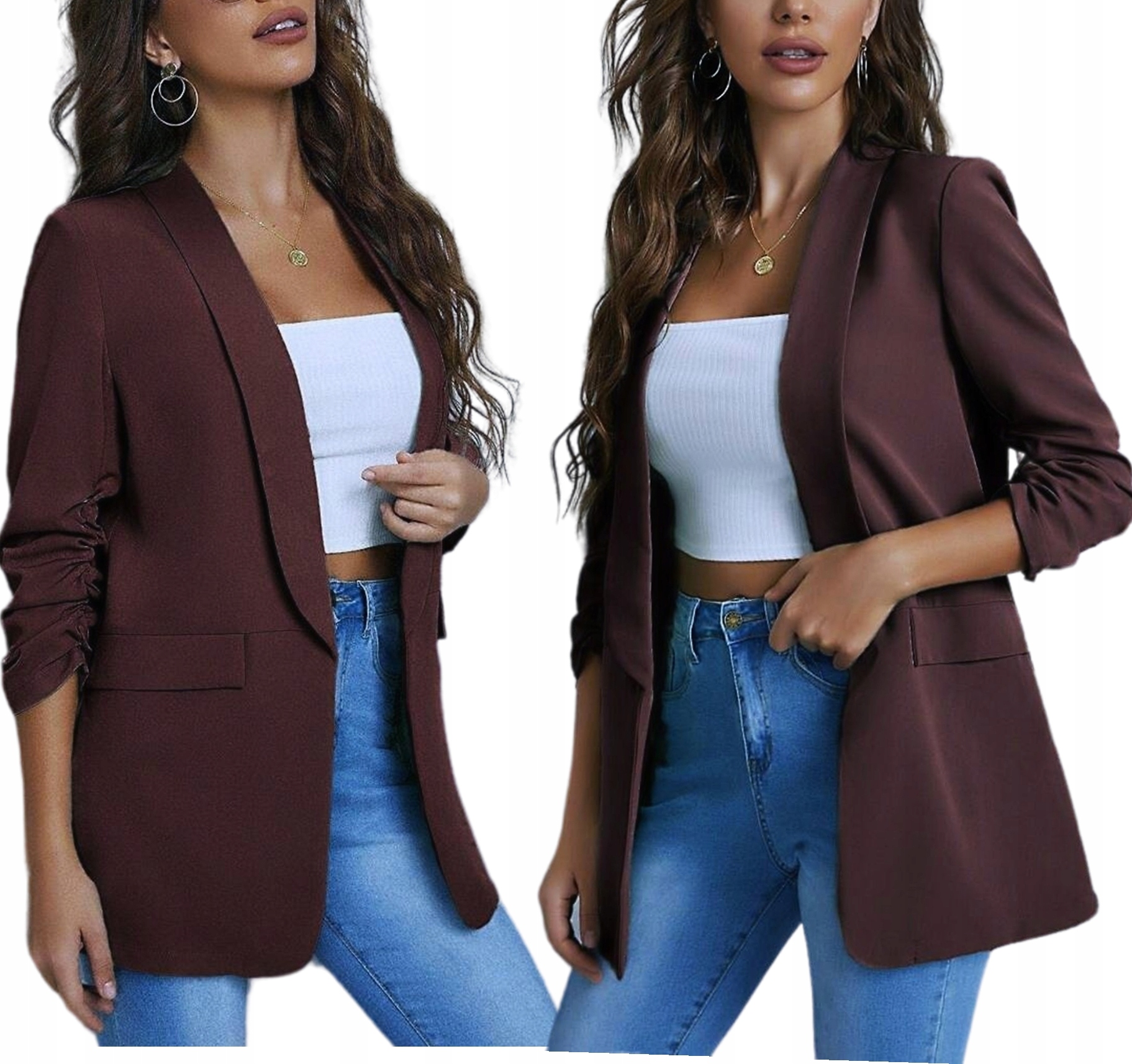 Marynarka damska Żakiet Narzutka Czekoladowy Brąz Smokingowa S/36