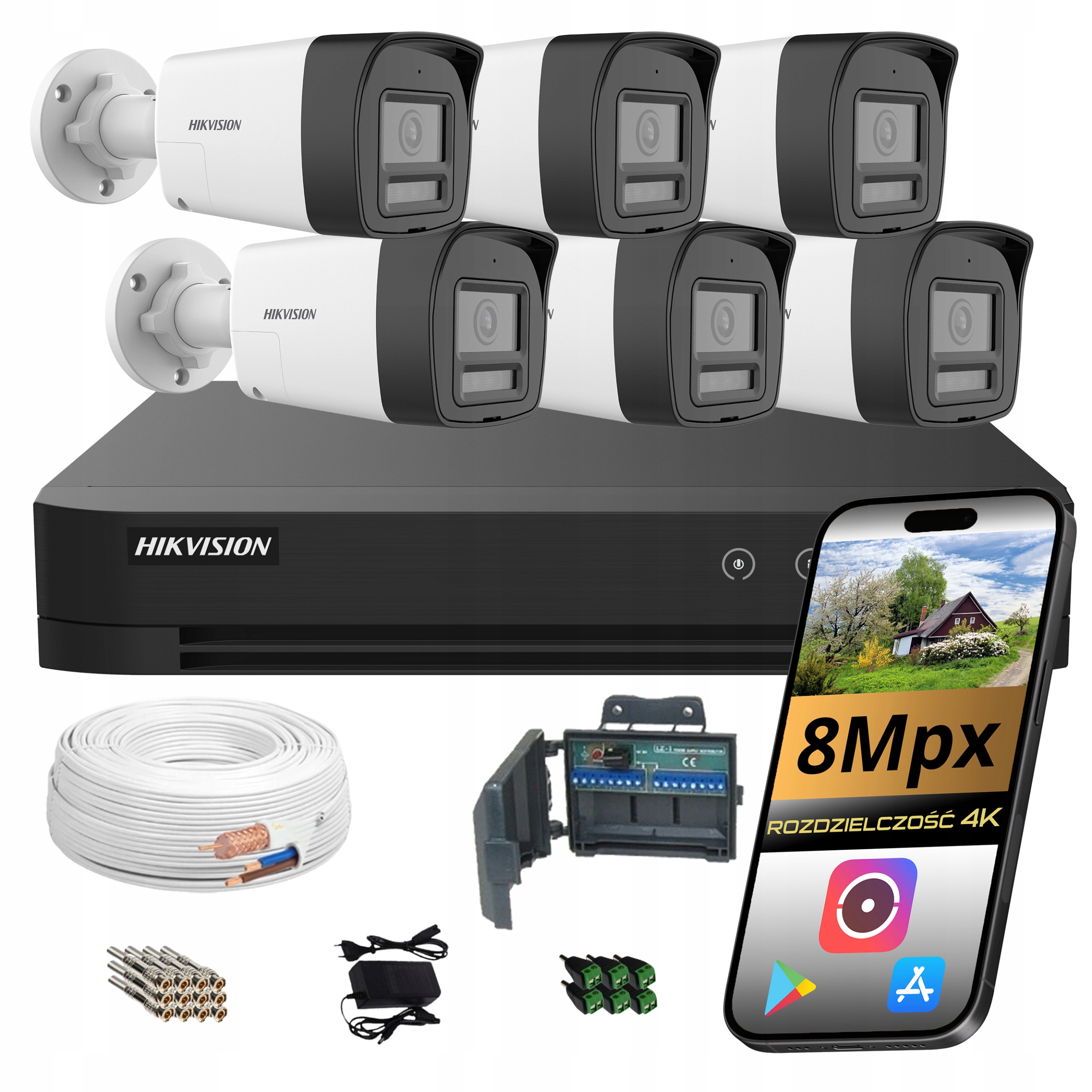 Monitorovací sada Hikvision 4K 6 tubusových kamer 8Mpx Ir Led detekce Ai