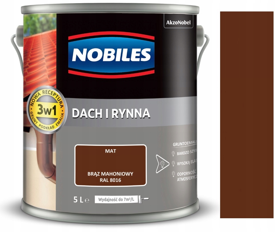 Nobiles Farba Dach I Rynna Farba 3W1 Brąz Mahoniowy Ral 8016 Mat 5L
