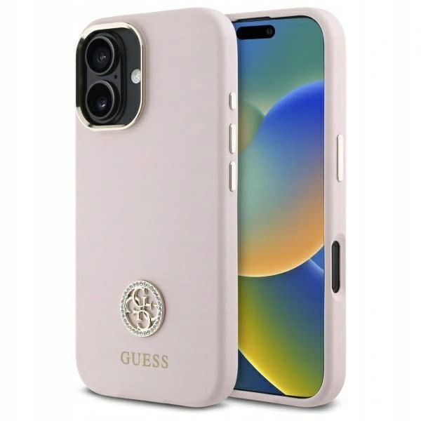 Pouzdro Guess pro Apple iPhone 16 Hardcase Silicone Logo Strass 4G světle růžové