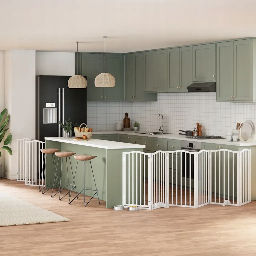 Levně vidaXL Zábrana pro psy s dvířky skládací 9 panelů bílá 450 cm topol