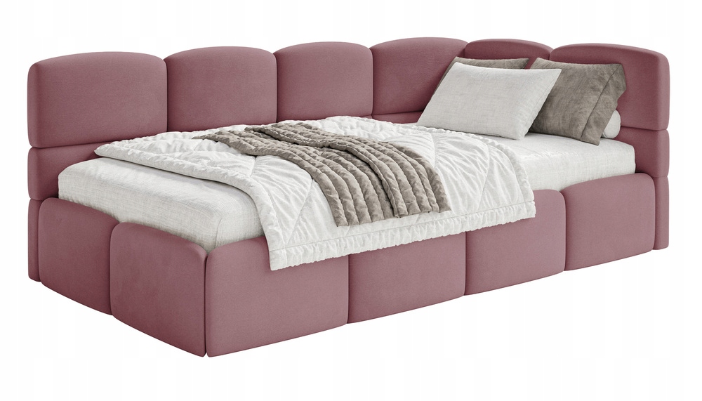 Postel pro mláděž 120 x 200 cm Cloudy růžová velurová pravá