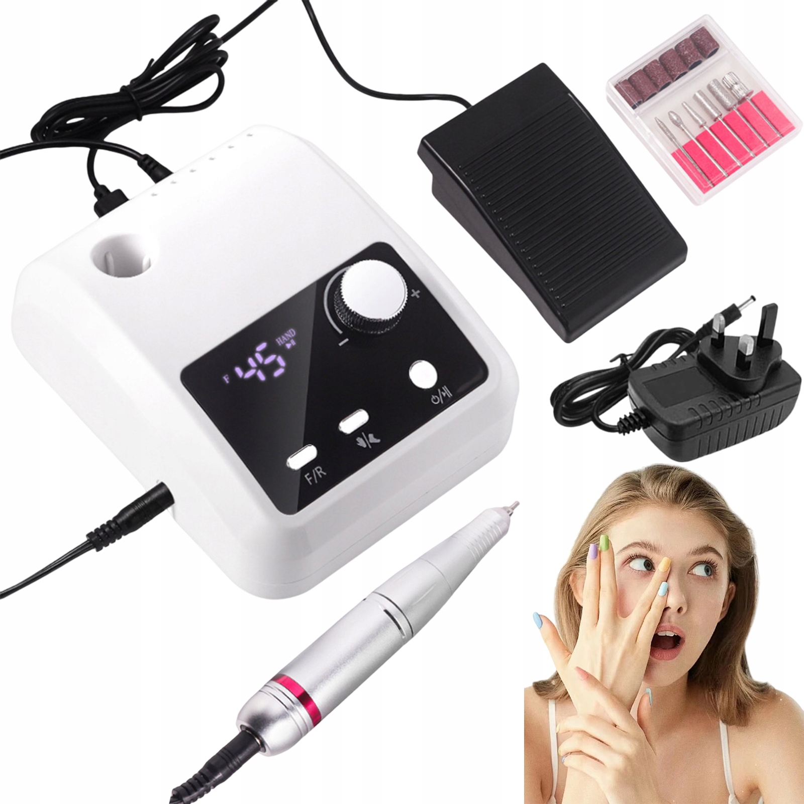 Profesionální Bruska Na Manikúru 45000 Rpm, Sada S Frézami, Bílá, 5 V 1