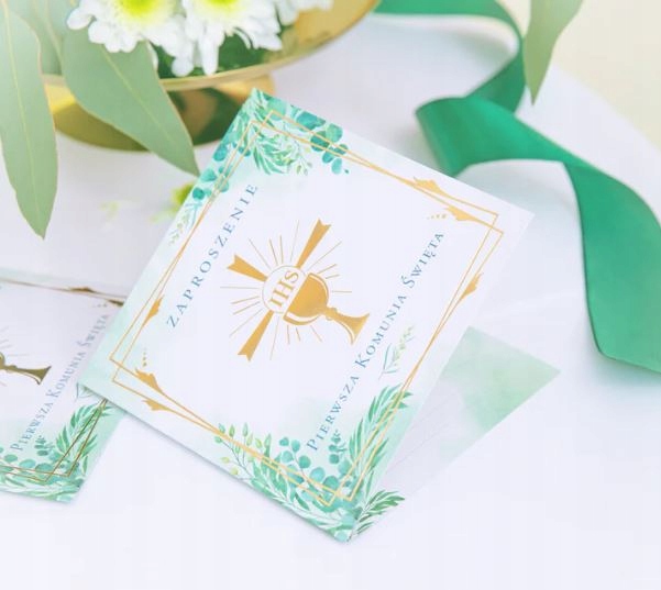 ZAPROSZENIA NA KOMUNIE ZŁOTY KIELICH OZDOBNE LISTKI 10SZT. EAN (GTIN) 5904610150061