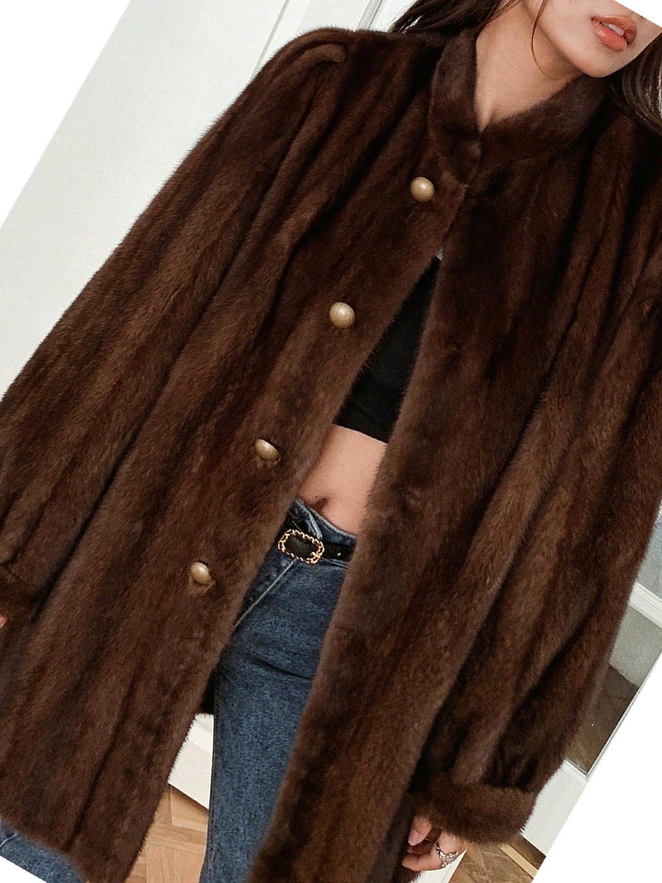 Dámské Hnědé Módní Za Koleno Kožešina Stylové Glamour M 38