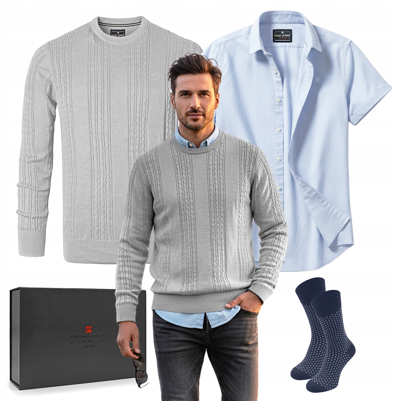 Elegantní dárková sada pro muže – košile a svetr Pako Jeans XL