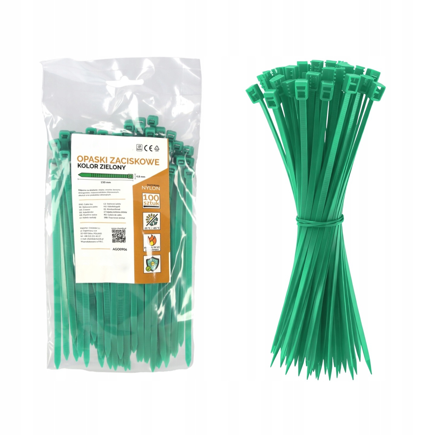 Opaski Zaciskowe 4,8x150mm Do Mocowania Siatki Cieniującej Zielone 100 szt.