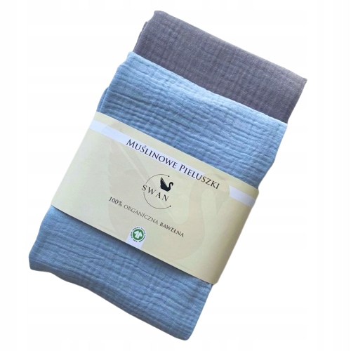 Muślinowe pieluchy premium 100% bawełna GOTS SWAN