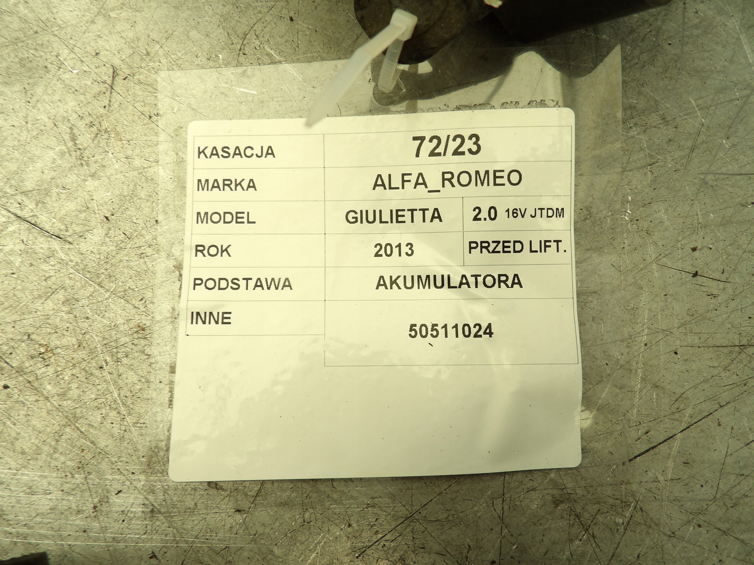 držák akumulátoru ALFA GIULIETTA 50511024
