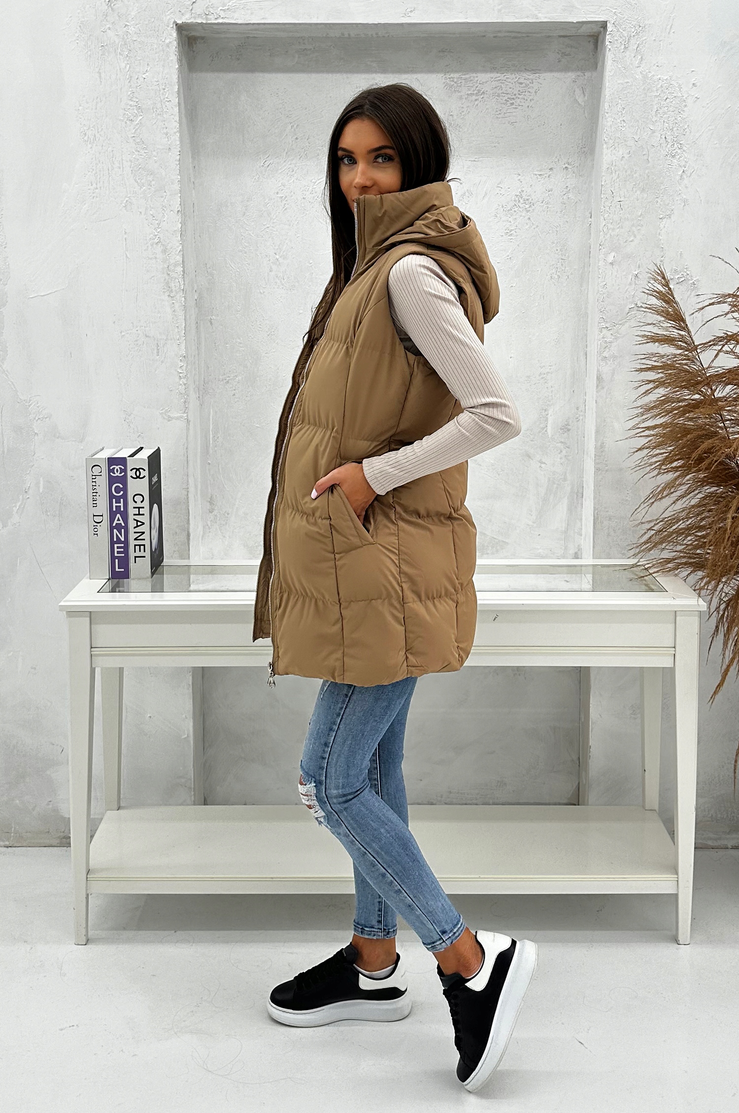 DZ721 r S DAMSKI BEZRĘKAWNIK KAMIZELKA OCIEPLANA Zapięcie zamek