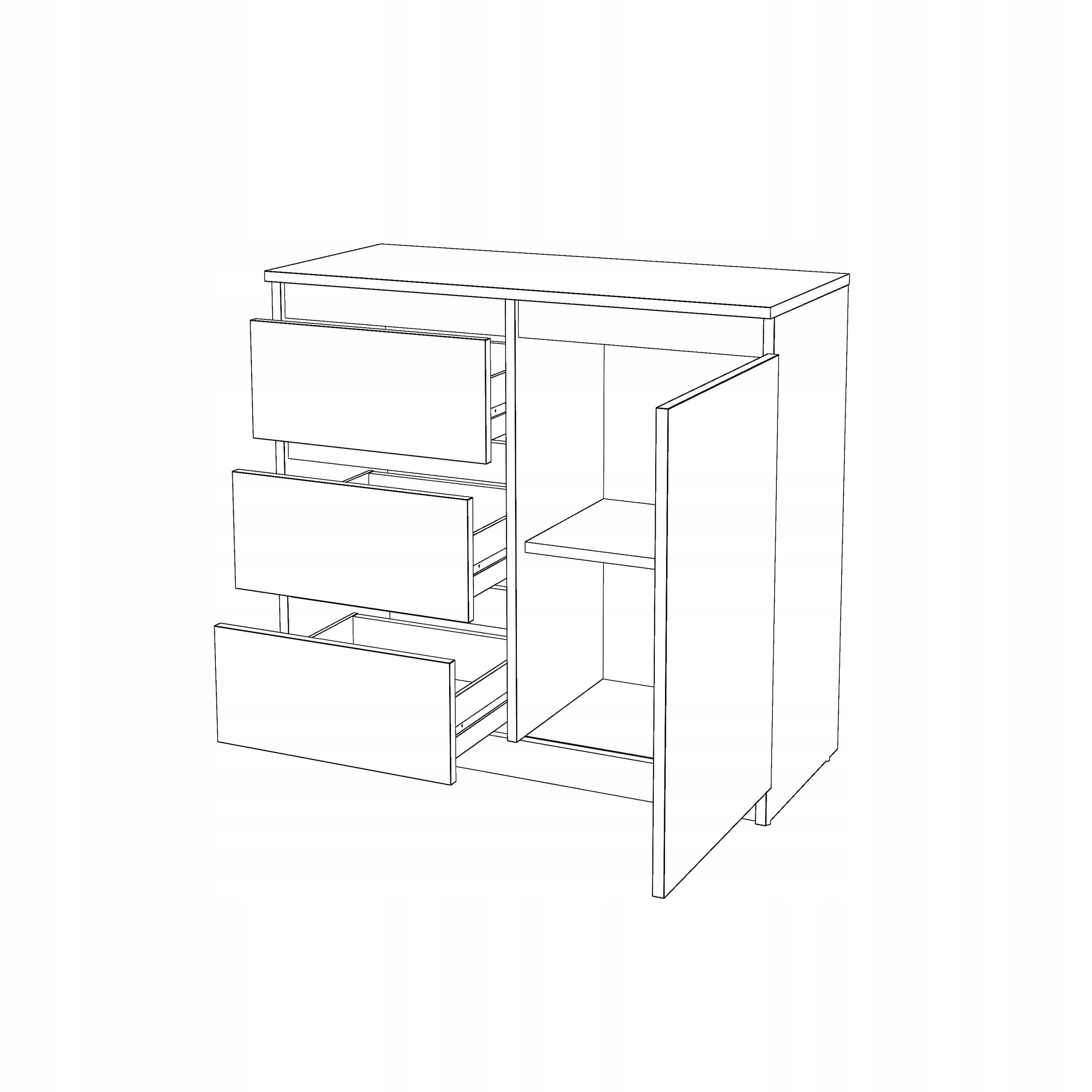 Komoda LUX 80CM ANTRACYT/DĄB WOTAN Pojemna Szafka 3 Szuflady MIX KOLORÓW Szerokość mebla 80 cm