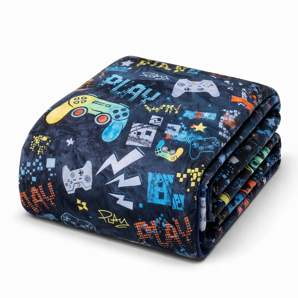 Duży Koc Poliestrowy Ciepły Lekki Wzór Gamingowy na Łóżko Kanapę