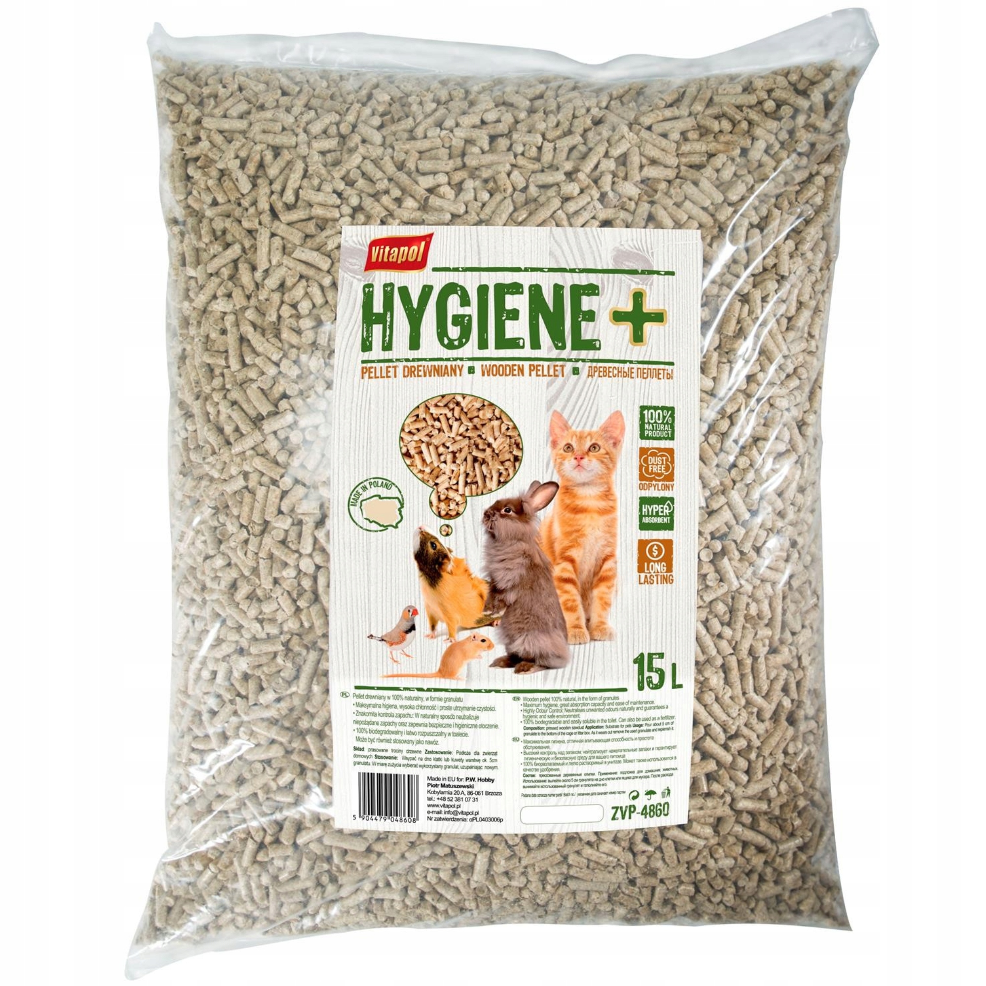 Hygiene Vitapol Pellet stelivo dřevěný pro králíka, křečka, kočku 15L