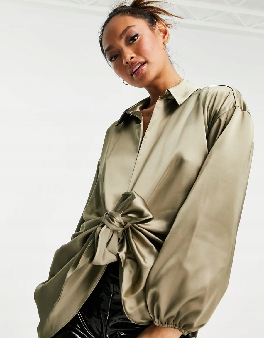 KOSZULA DAMSKA ZIELONA SATYNOWA WIĄZANA 32 1BXP Rozmiar 32