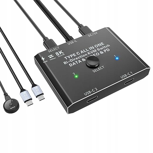 Kvm Switch Obousměrný Přepínač Usb-c 4K 120HZ 8K 60HZ Pd 100W 10 Gb/s