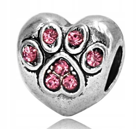 Stříbrný přívěsek 925 konvexní srdce s psí tlapkou, růžové zirkony jako dárek